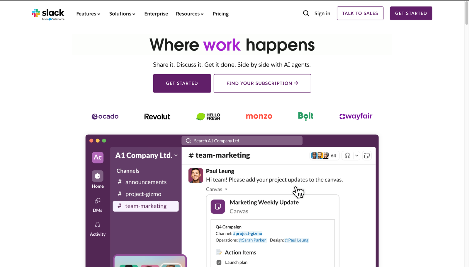 A screenshot of the task management tool, Slack